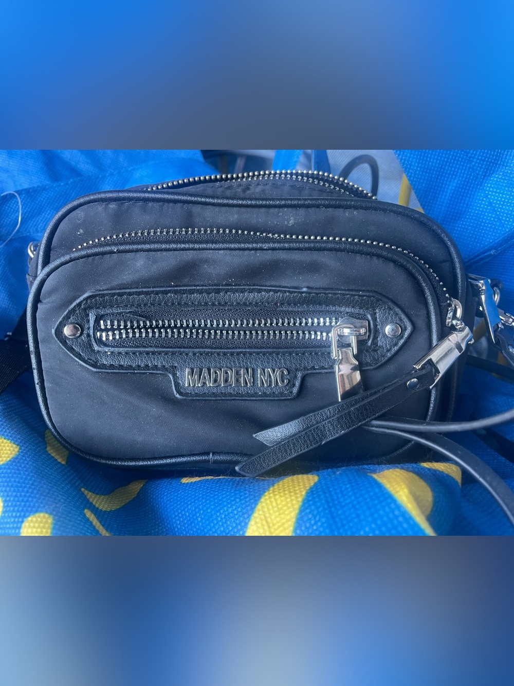 Madden NYC Black Crossbody Bag with Front Zip Pocket